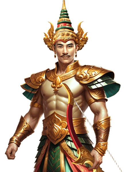 Warrior character in golden armour from Spadegaming's Legacy of Ramakien