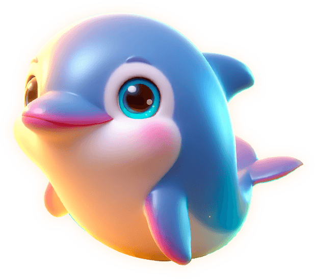 Cute dolphin character from Spadegaming's Lucky Twin Sea