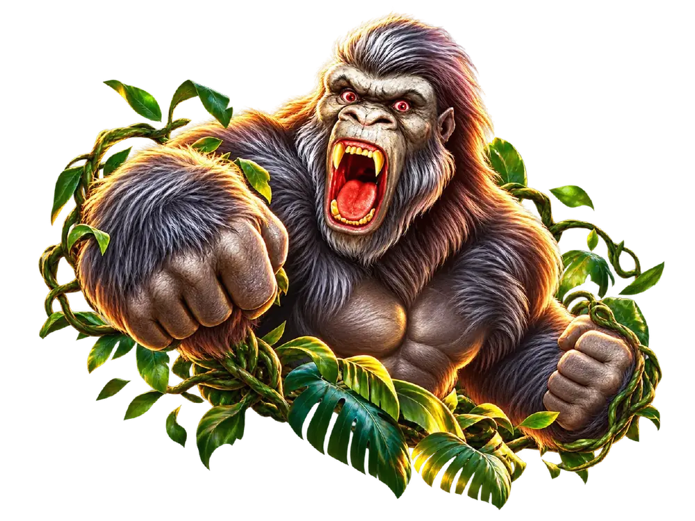 Legacy of Kong Maxways slot gorilla roaring among jungle vines